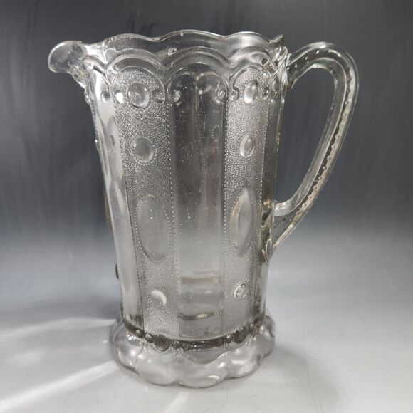 Antique US Glass EAPG Pitcher Kansas Pattern Jewel & Dewdrop 1901 Vase As FOUND - Picture 4 of 10